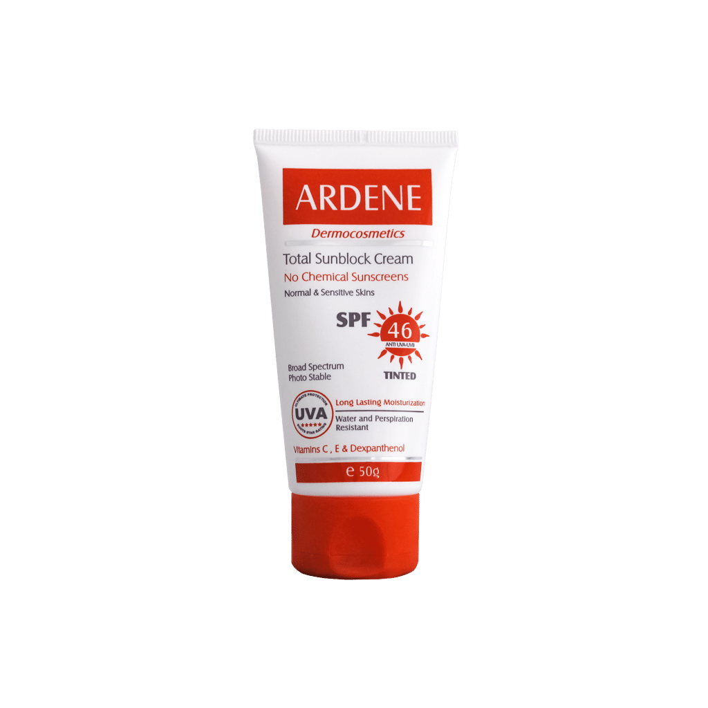 ardene-total-sunblock-tinted-cream-no-chemical-sunscreens-spf46-50-g کرم ضد آفتاب فیزیکال رنگی آردن SPF46 مناسب پوست های معمولی و حساس ۵۰ گرم