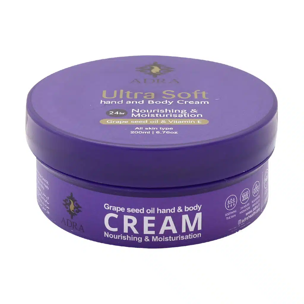 Adra-face-and-body-cream-with-grape-seed-oil.jpg.webp کرم کاسه ای صورت و بدن حاوی روغن هسته انگور آدرا ۲۰۰ میلی لیتر