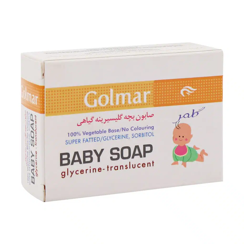 Golmar-Glycerin-Translucent-Baby-Soap-85.jpg.webp صابون بچه گلیسیرینه گیاهی گلمر ۸۵ گرم