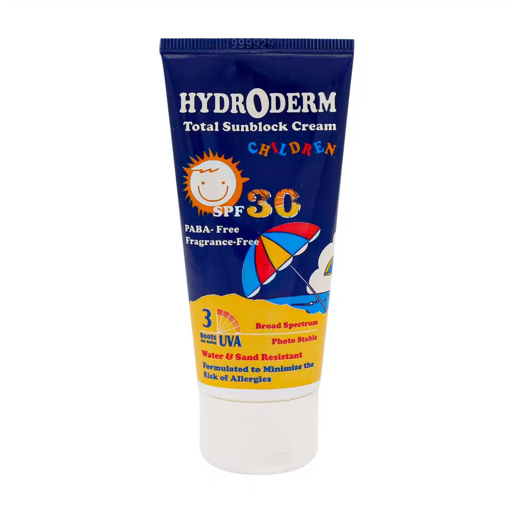 Hydroderm-Total-Sunblock-Cream-SPF30-For-Children-50.jpg.webp کرم ضد آفتاب کودکان SPF30 هیدرودرم ۵۰ میلی لیتر