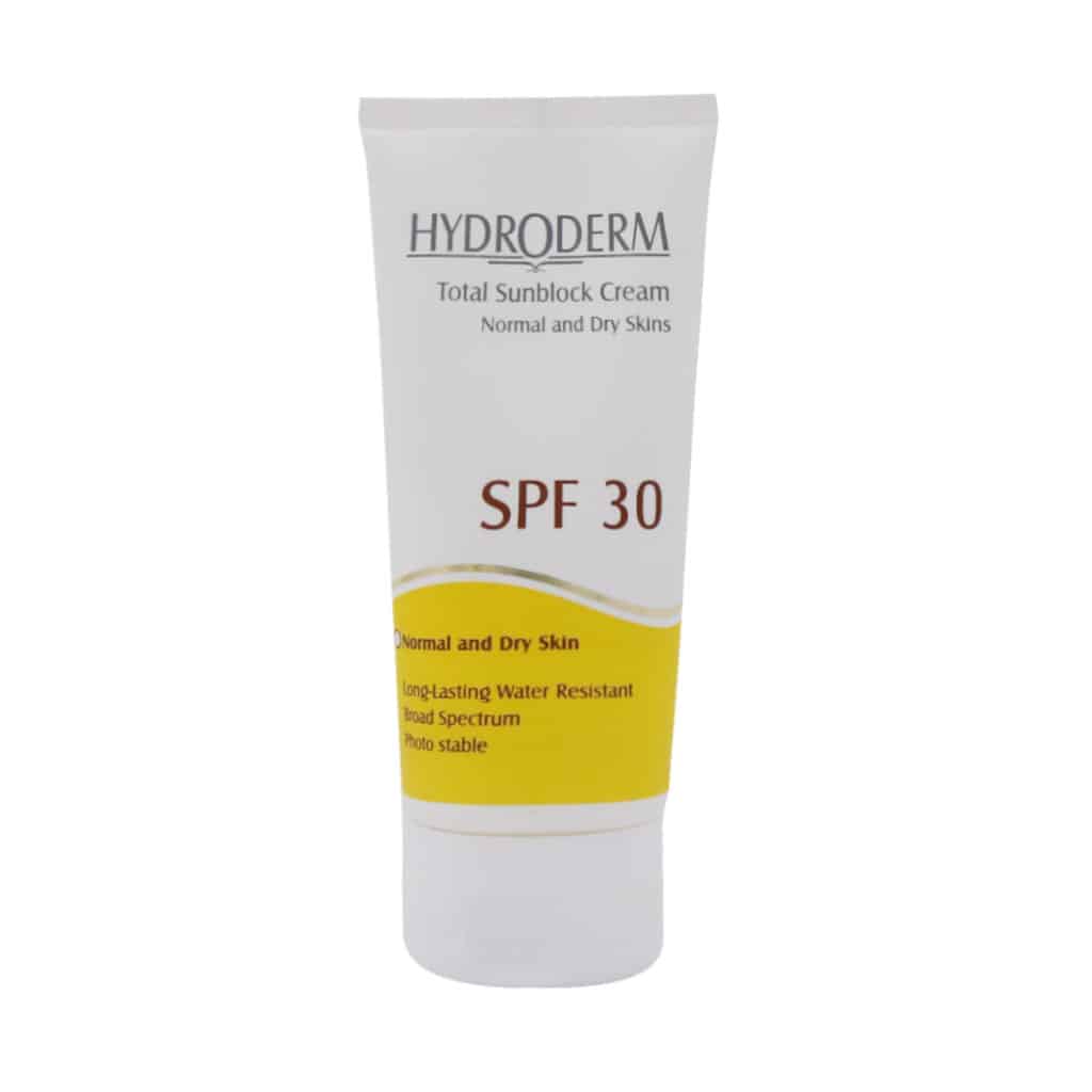 Hydroderm-Total-sunblock-SPF30-Cream-For-Normal-And-Dry-Skins-50-ml کرم ضد آفتاب SPF30 هیدرودرم مناسب پوست های معمولی و خشک