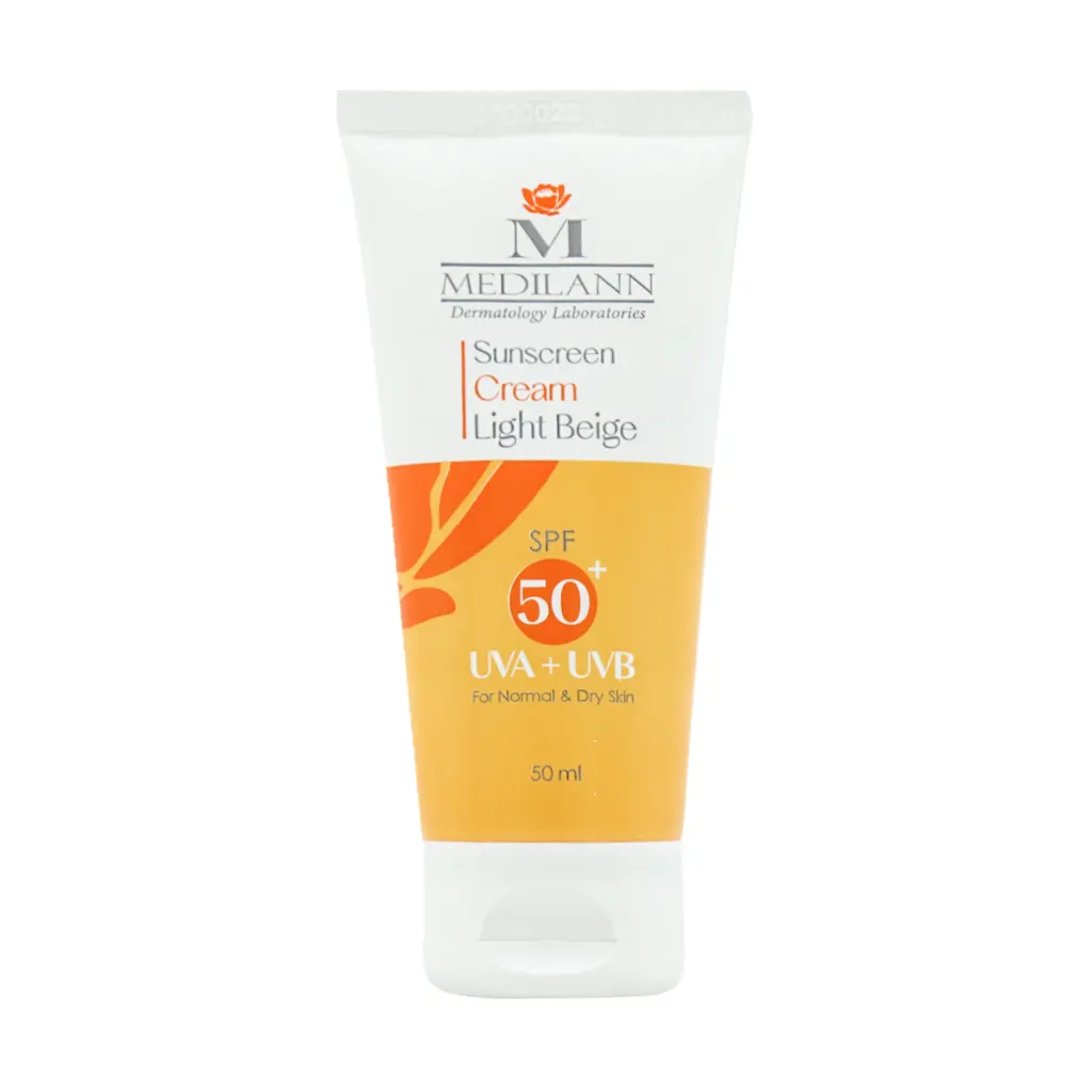 Medilann Sunscreen SPF50 Tinted Cream Normal And Dry Skins 50 ml قیمت کرم ضد آفتاب رنگی SPF50 مدیلن مناسب پوست های معمولی و خشک