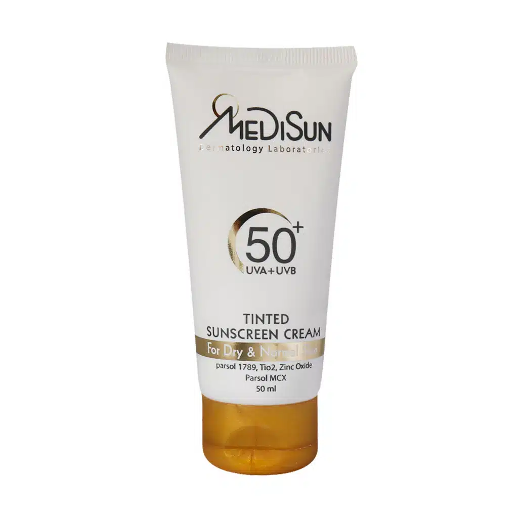 Medisun-Tinted-Sunscreen-Cream-SPF50-50-ml.jpg.webp کرم ضد آفتاب رنگی SPF50 مدیسان مناسب پوست معمولی و خشک ۵۰ میلی لیتر