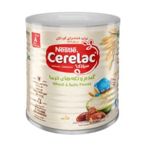 سرلاک گندم و تکه های خرما به همراه شیر نستله