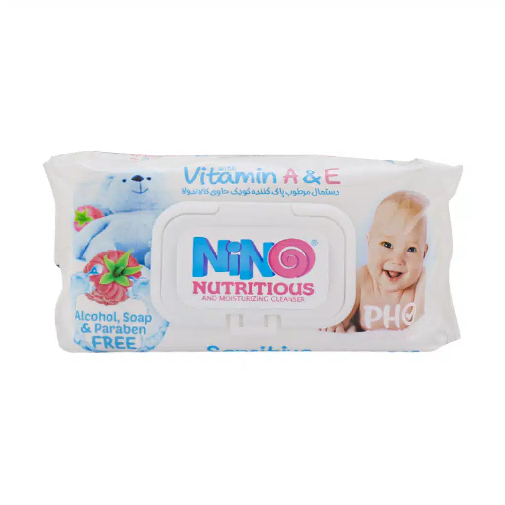 Nino-Cleanser-Baby-Wipes-1.jpg.webp دستمال مرطوب پاک کننده کودک نینو حاوی کالاندولا با اسانس تمشک ۷۰ عددی