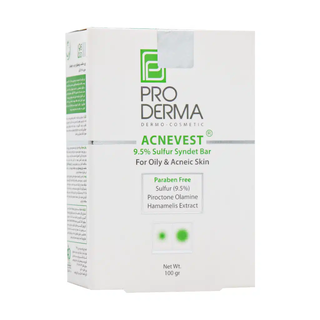 ProDerma-Acnevest-9.5-Sulfur-Syndet-Bar-For-Oily-Acneic-Skin-100.jpg.webp پن حاوی 9.5 درصد گوگرد پرودرما مناسب پوست های چرب و دارای جوش ۱۰۰ گرم