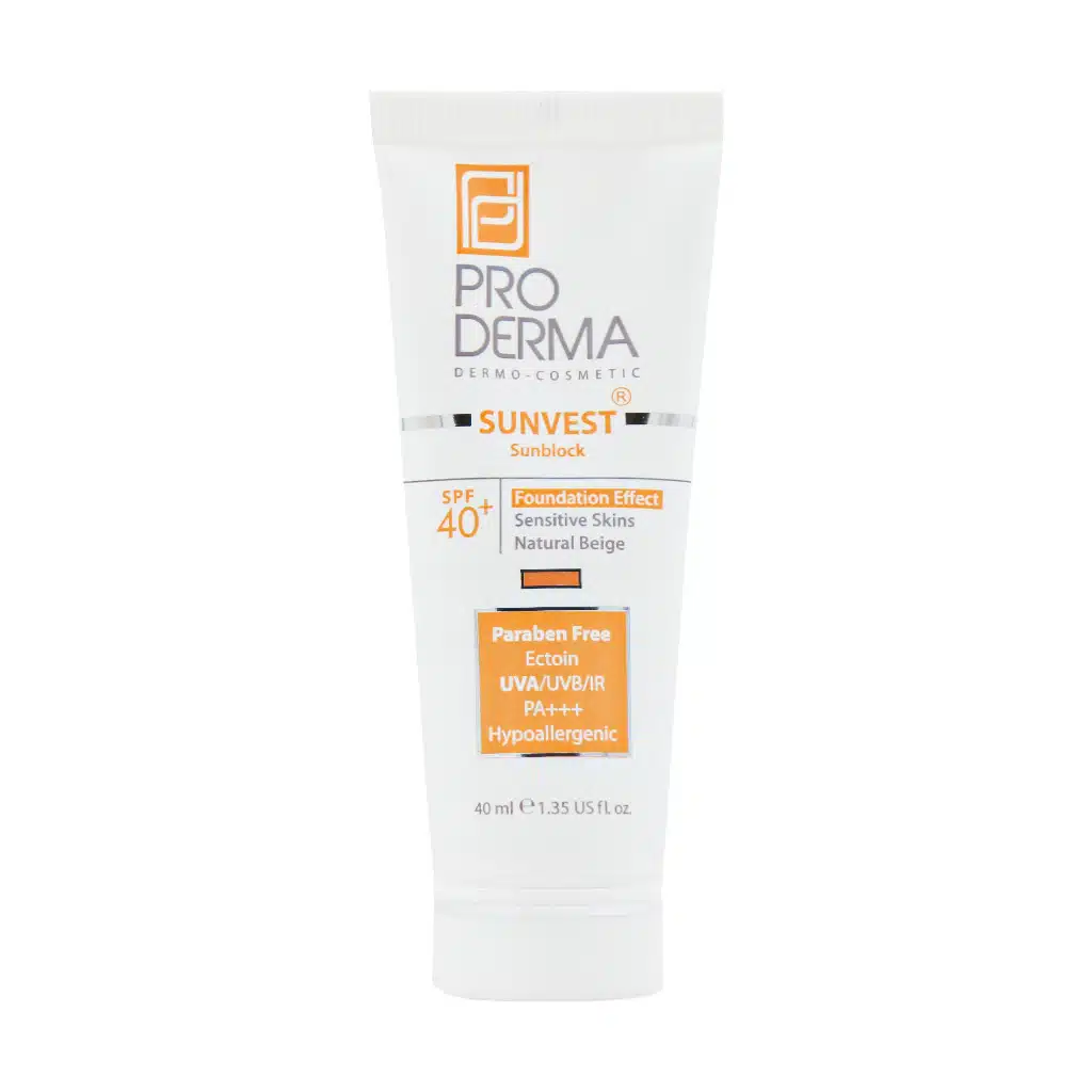 ProDerma-Sunvest-Sunblock-SPF40⁺-Foundation-Effect-Sensitive-Skin-40-ml-1.jpg.webp کرم ضد آفتاب مینرال رنگی پرودرما ⁺SPF40 مناسب پوست های حساس ۴۰ میلی لیتر