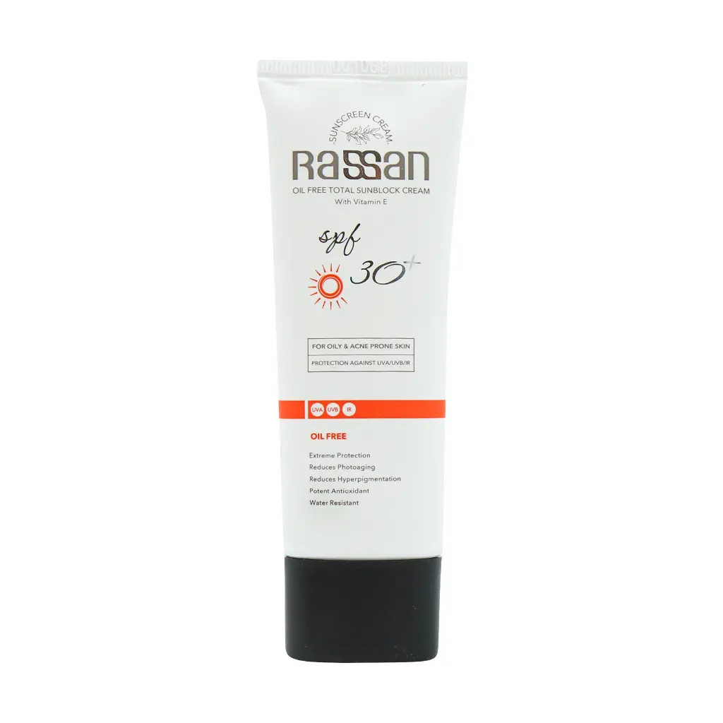 Rassan Oil Free Total Sunblock Cream SPF30 40 ml قیمت کرم ضد آفتاب فاقد چربی SPF30 راسن