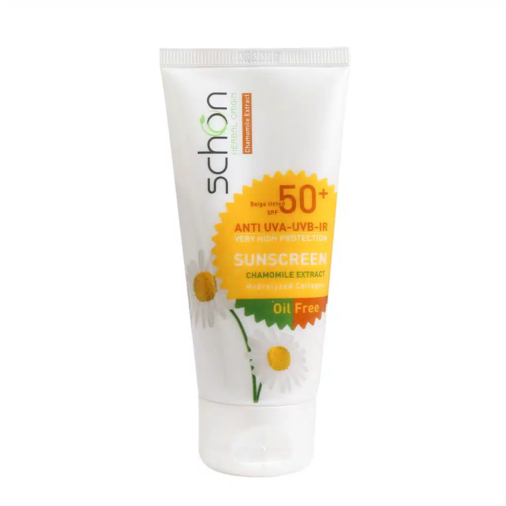Schon-Oil-Free-Sunscreen-SPF50⁺-Cream-For-Combination-And-Oily-Skin.jpg.webp کرم ضد آفتاب فاقد چربی شون ⁺SPF50 مناسب پوست های مختلط و چرب ۵۰ میلی لیتر