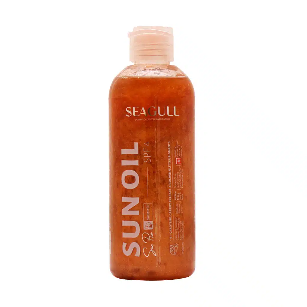 Seagull-Shimmer-Sun-Oil-250-ml-1.jpg.webp روغن برنزه کننده اکلیلی و ویتامینه سی گل مناسب انواع پوست 250 میلی لیتر