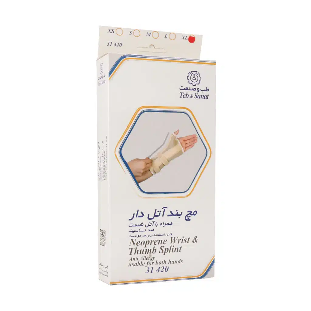 Teb-Sanat-Neoprene-Wrist-Thumb-Splint-31420.jpg.webp مچ بند آتل دار همراه با آتل شست طب و صنعت کد ۳۱۴۲۰