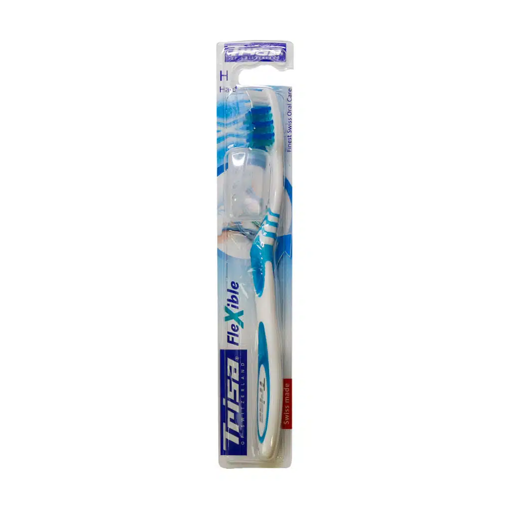 Trisa-Flexible-Hard-Toothbrush.jpg.webp مسواک فلکسیبل تریزا فرچه سخت همراه با درپوش محافظ