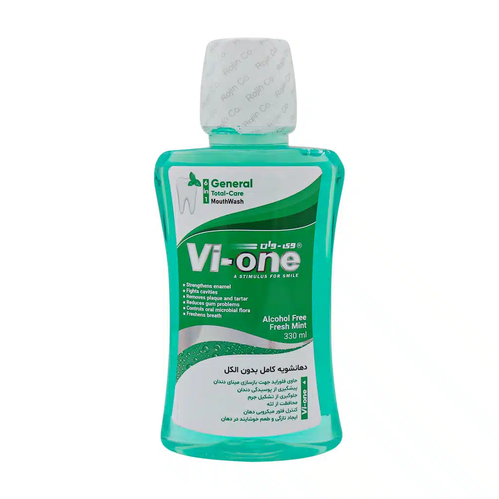 Vi-One-General-6×1-Mouthwash-Fresh-Mint-330-ml.jpg.webp دهانشویه جنرال ۱×۶ وی وان حاوی عصاره نعناع تازه ۳۳۰ میلی لیتر