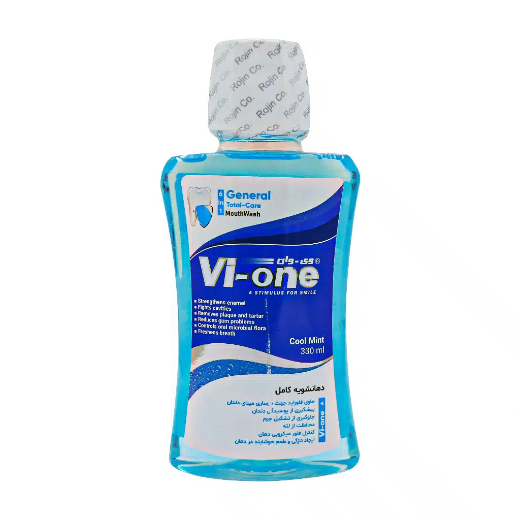 Vi-One-General-Mouthwash-Cool-Mint-330-ml.jpg.webp دهانشویه کامل وی وان حاوی عصاره اکالیپتوس ۳۳۰ میلی لیتر