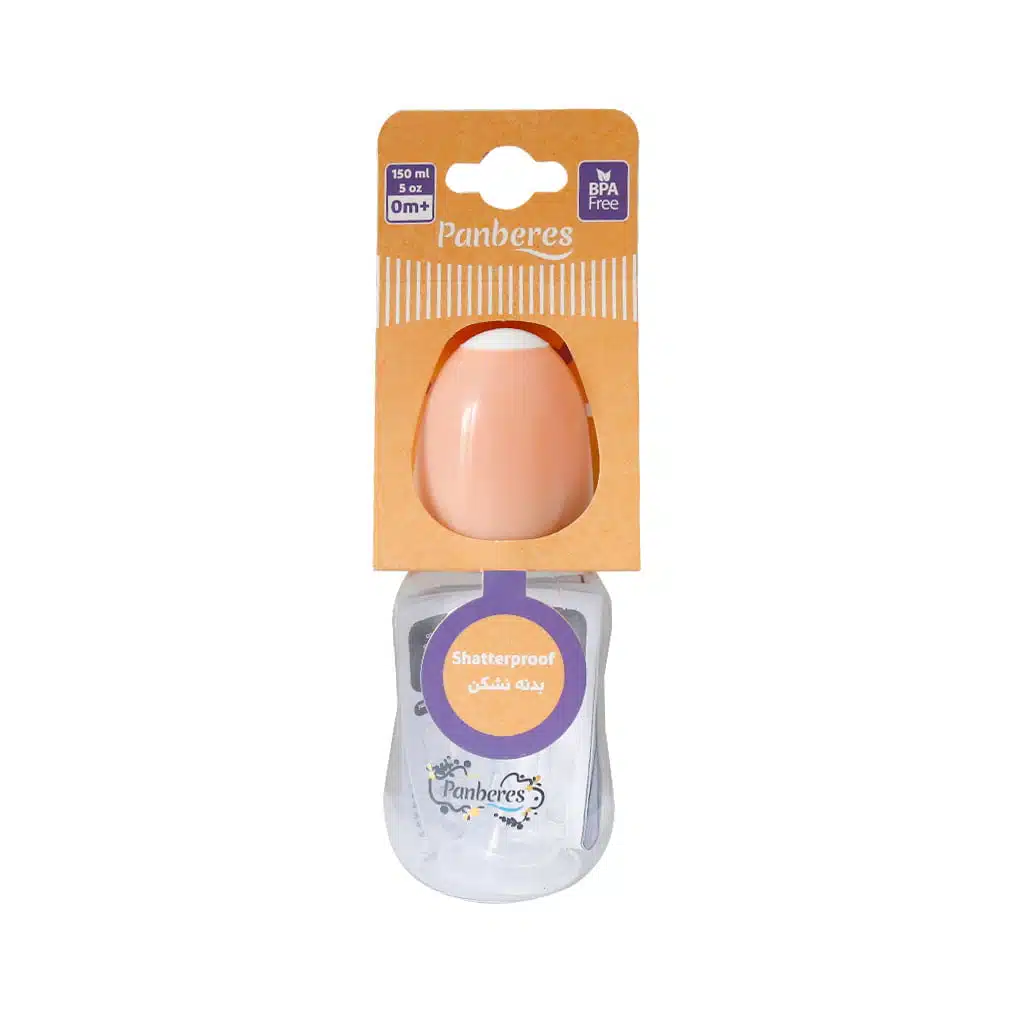 panberes-happy-baby-bottle-medium-size-150-ml.jpg.webp شیشه شیر متوسط مدل شادی پنبه ریز ۱۵۰ میلی لیتر