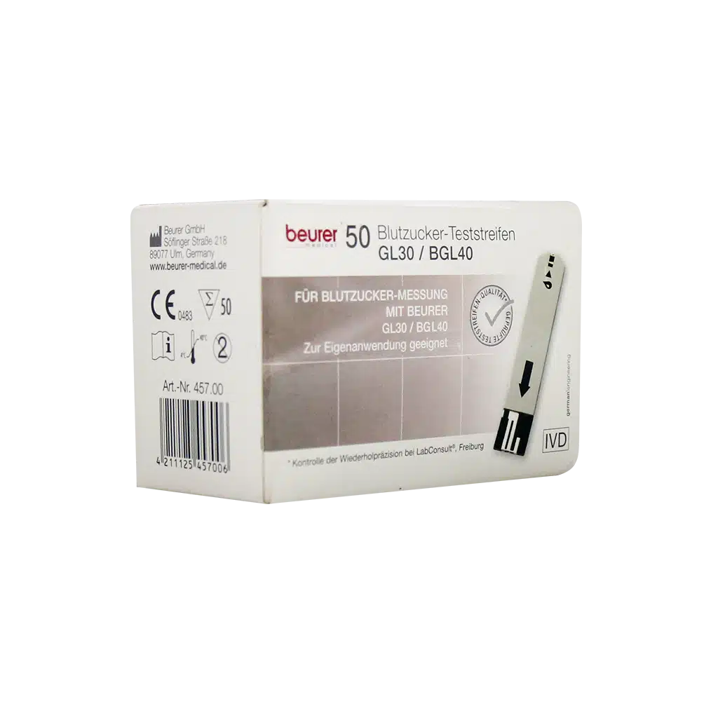 0026465_0.jpeg.webp نوار تست قند خون مدل Gl30/BGL40 بیورر ۵۰ عددی