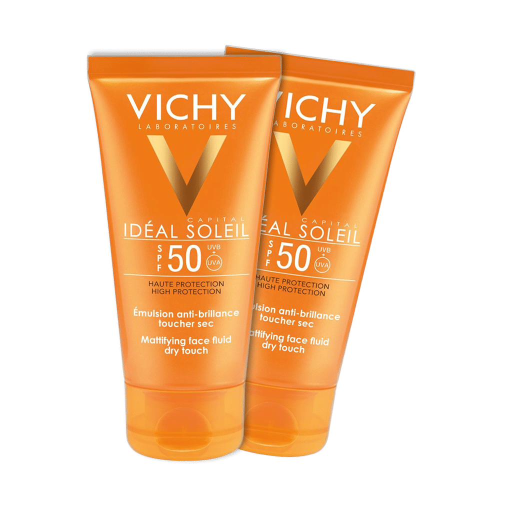 capital-ideal-soleil-face-fluid-dry-touch-spf-50-50-ml پک ۲ عددی فلوئید ضد آفتاب و مات کننده SPF50 ویشی مناسب پوست های چرب و مختلط ۵۰ میلی لیتر