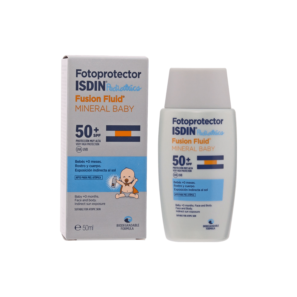 isdin-fotoprotector-fusion-fluid-mineral-baby-spf50-%e2%81%ba50-ml فلوئید ضد آفتاب مینرال کودک ⁺SPF50 ایزدین ۵۰ میلی لیتر