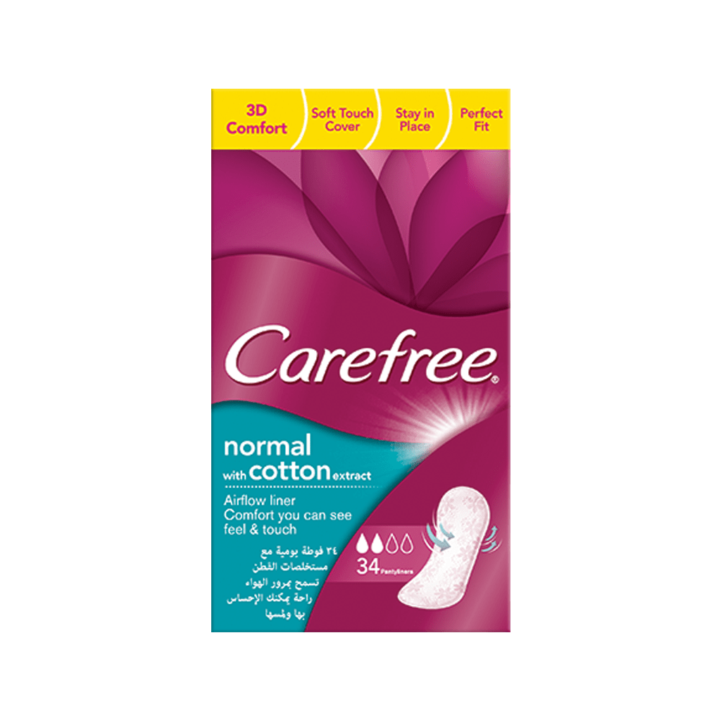 carefree-normal-with-cotton-extract-34-pcs پد روزانه کتان نرمال کرفری ۳۴ عددی