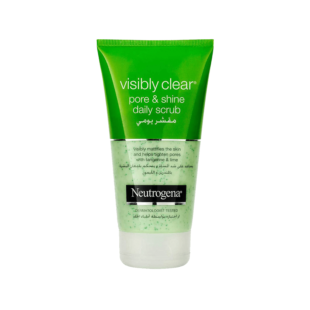 neutrogena-visibly-clear-pore-and-shine-daily-scrub-150-ml اسکراب مات کننده و جمع کننده منافذ باز نوتروژینا ۱۵۰ میلی لیتر