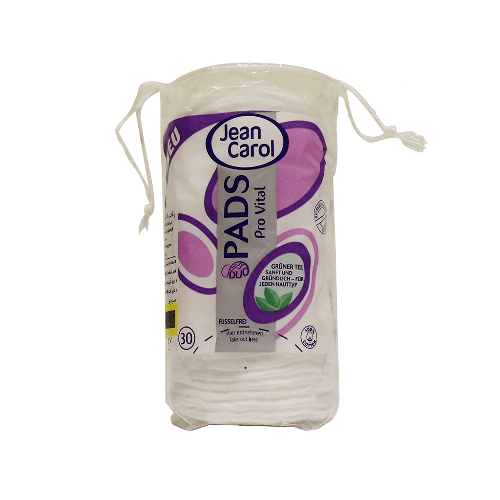 jean-carol-pro-vital-cotton-30-pads پد آرایش پاک کن جین کارول حاوی اسانس چای سبز ۳۰ عدد