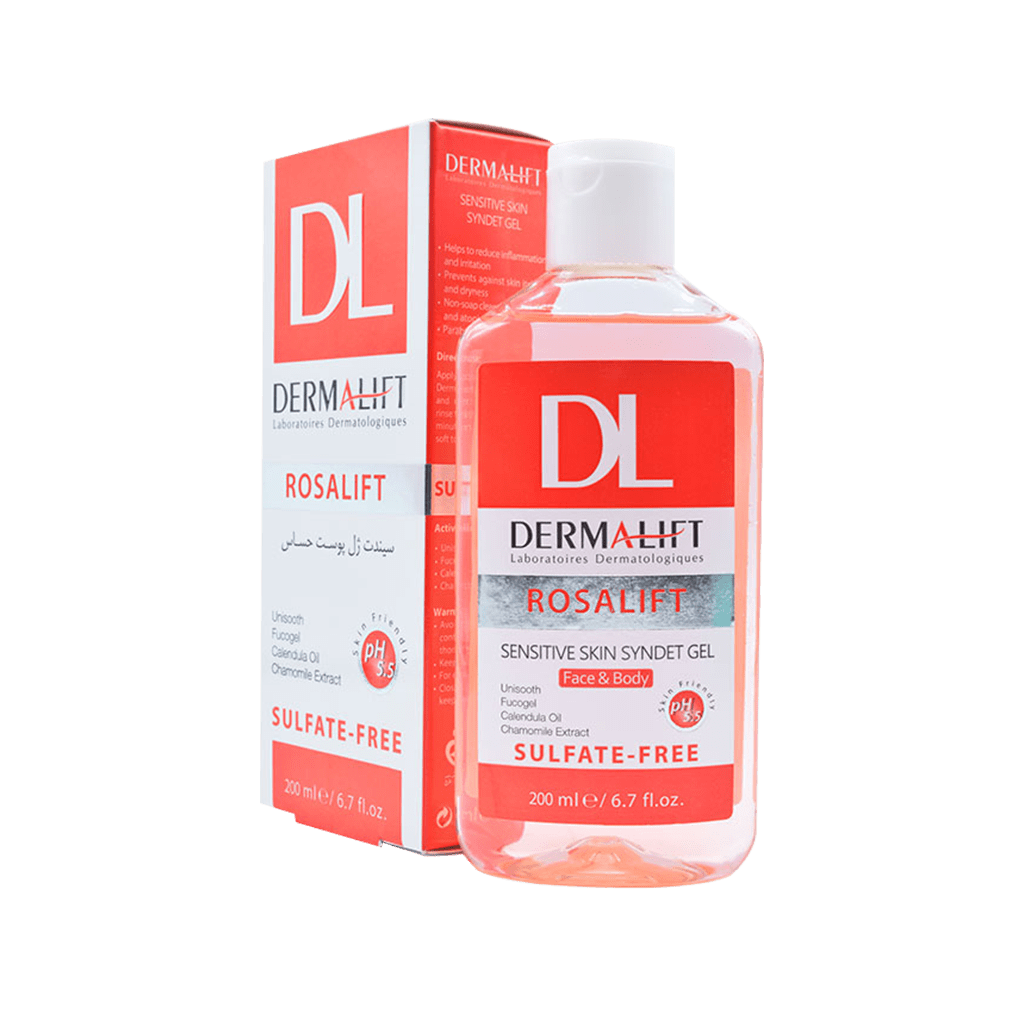 dermalift-rosalift-sensitive-syndet-gel-200-ml سیندت ژل پوست حساس رزالیفت درمالیفت ۲۰۰ میلی لیتر