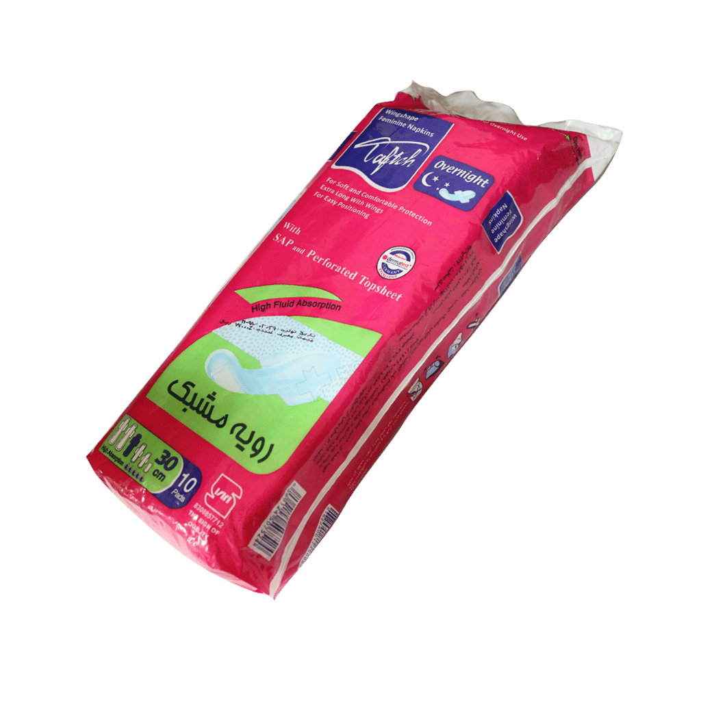 tafteh-extra-wingshape-feminine-napkins-overnight-2 نوار بهداشتی بالدار ویژه شب تافته 10 عددی