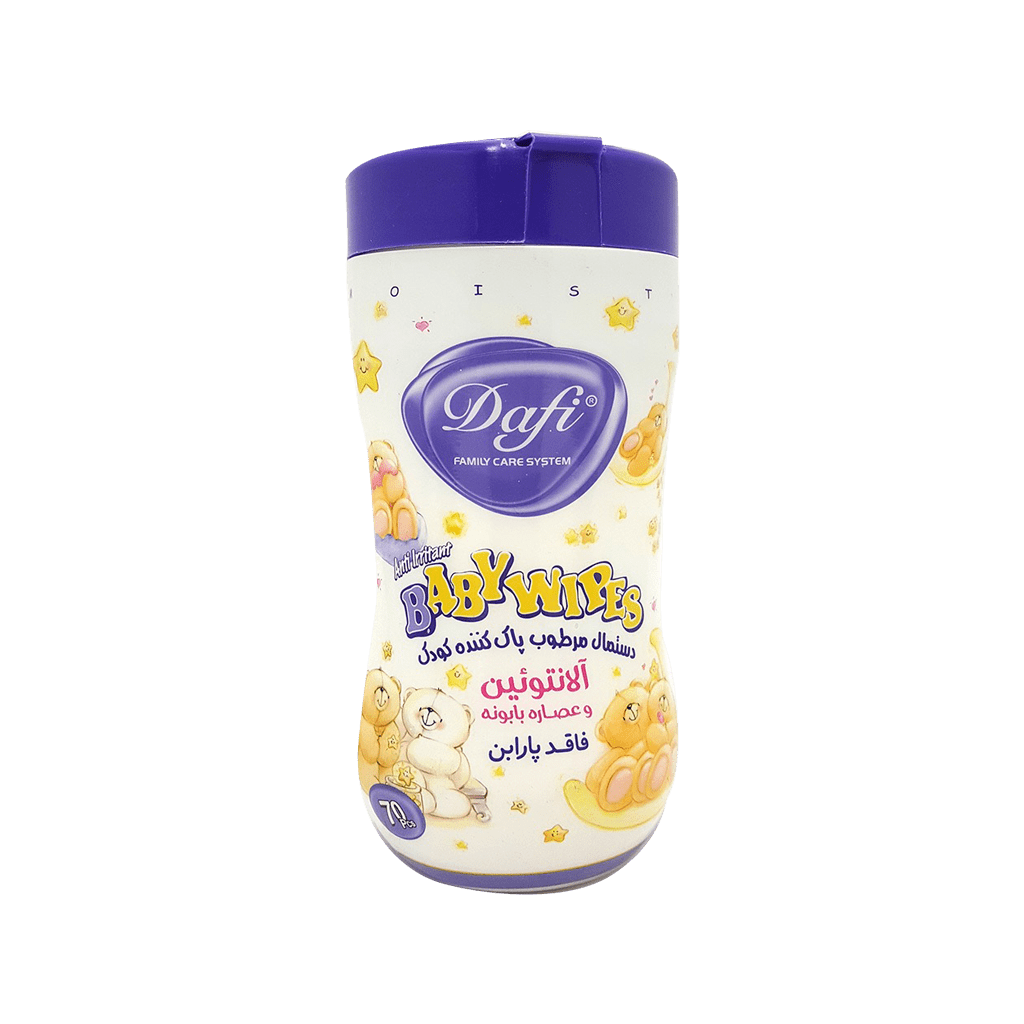 dafi-chamomile-and-alantoin-wet-wipes-70-pcs دستمال مرطوب کودک دافی حاوی آلانتوئین و عصاره بابونه 70 عدد