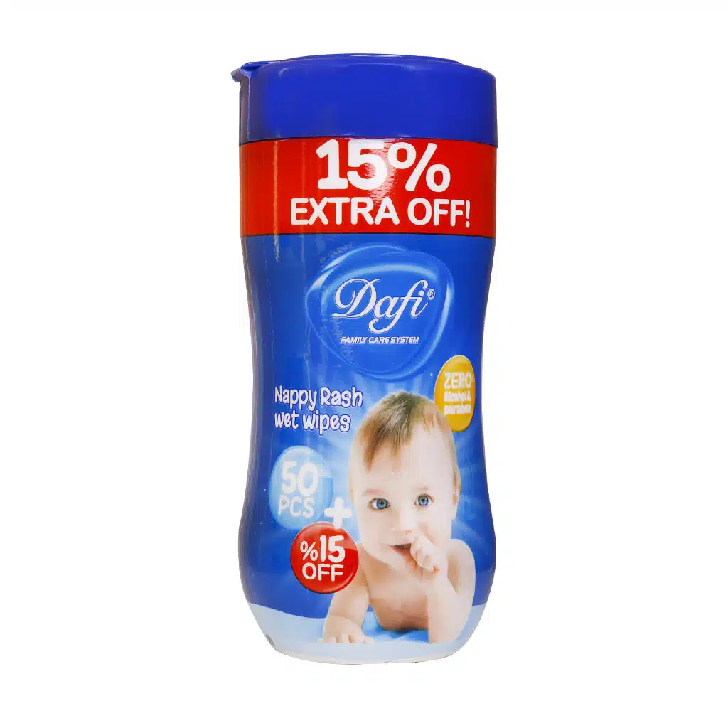 Dafi-Nappy-Rash-Wet-Wipes-50-pcs.jpg.webp دستمال مرطوب پاک کننده کودک دافی مناسب التهاب و سوختگی 50 عدد