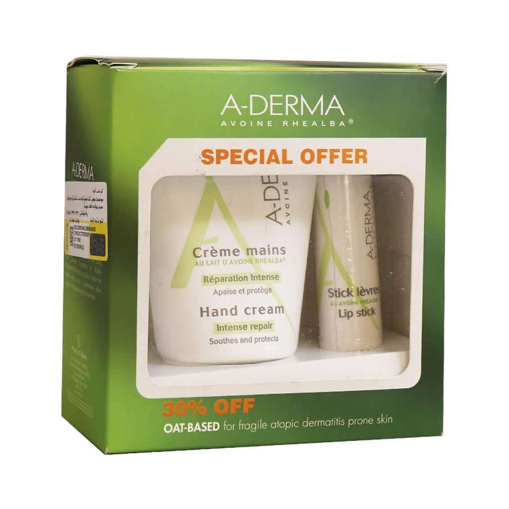 پک کرم ترمیم کننده دست و استیک لب آدرما حاوی شیر جو دوسر پک کرم ترمیم کننده دست و استیک لب آدرما حاوی شیر جو دوسر