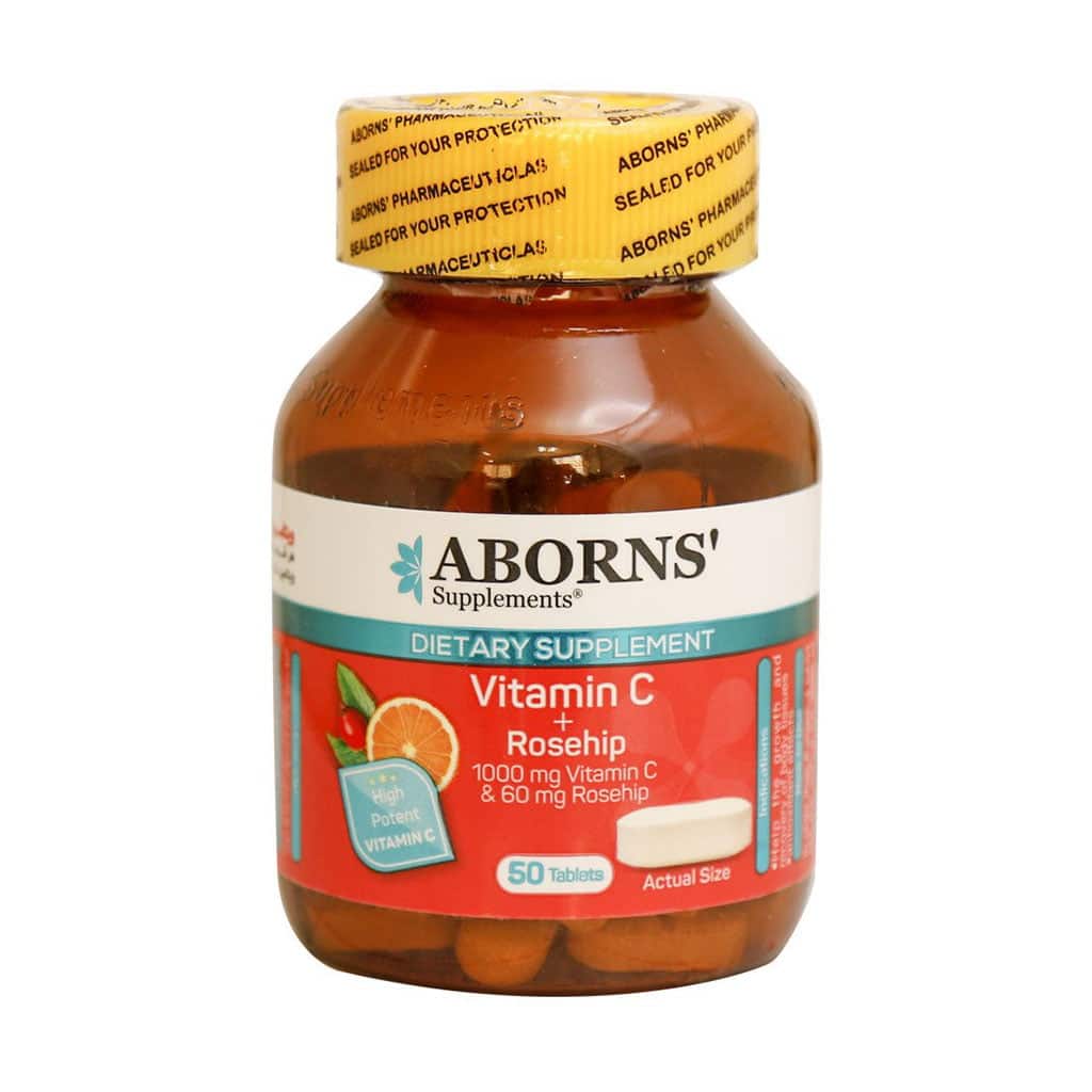 Aborns-Vitamin-C-+-Rosehip-50-Tabs قرص ویتامین C و رزهیپ ابورنز