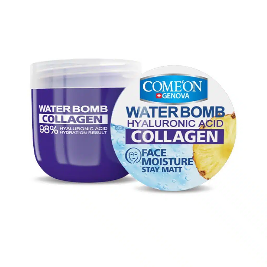 Comeon-Water-Bomb-Hydrator-with-Collagen.jpg.webp واتر بمب حاوی کلاژن و هیالورونیک اسید کامان 200 میلی لیتر