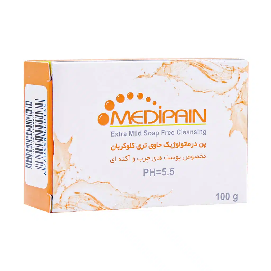 Medipain-Anti-Bacterial-Syndet-Bar-TCC-1.jpg.webp پن مدیپن درماتولوژیک حاوی تری کلوکربان مناسب پوست های چرب 100 گرم