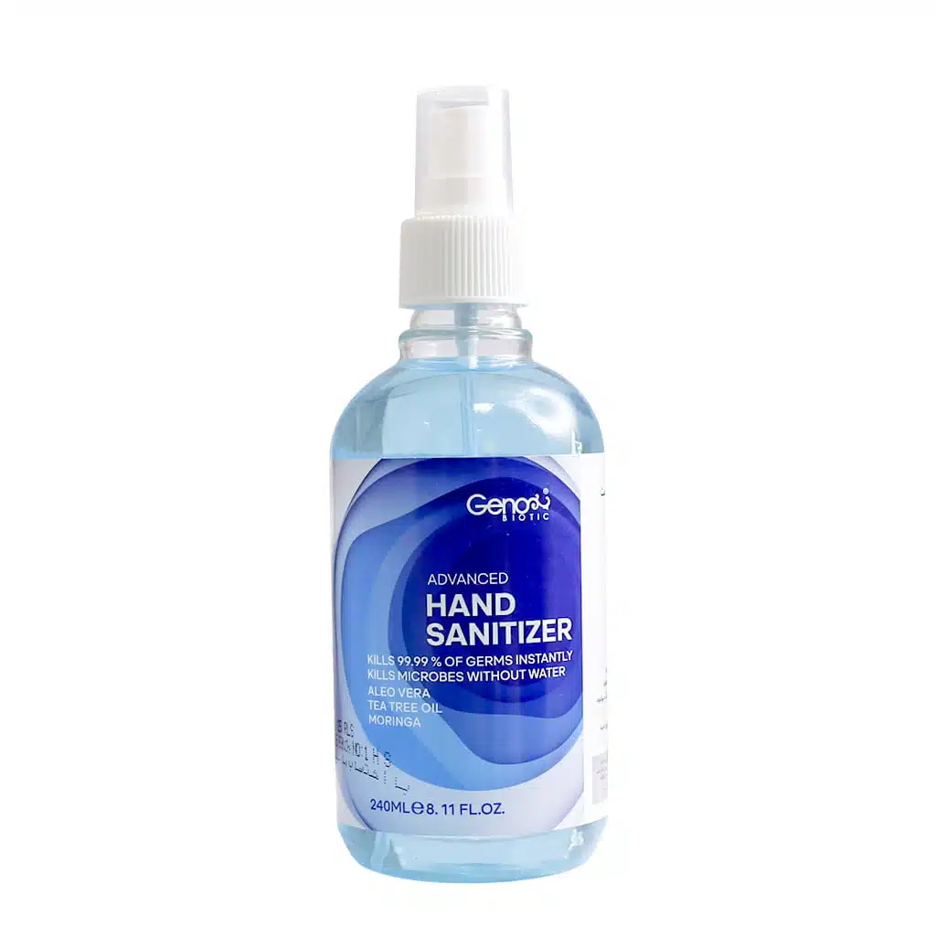 Genobiotic-Hand-Sanitizer-240.jpg.webp محلول ضد عفونی کننده دست ژنوبایوتیک قابل استفاده برای سطوح 240 میلی لیتر