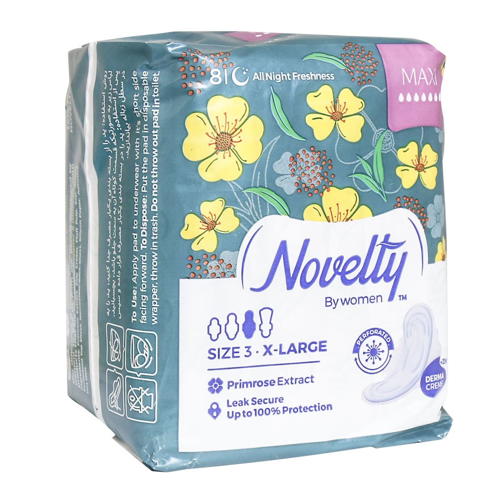 novelty-maxi-women-pad-x-large-8-pads نوار بهداشتی مشبک خیلی بزرگ ناولتی ضخیم