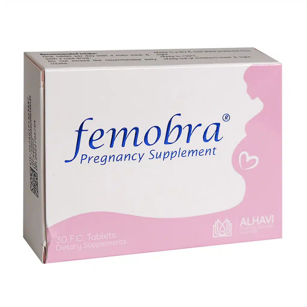 Alhavi-Pregnancy-Supplement-Femobra-30-Tablet.jpg.webp قرص روکش دار فموبرا الحاوی 30 عدد