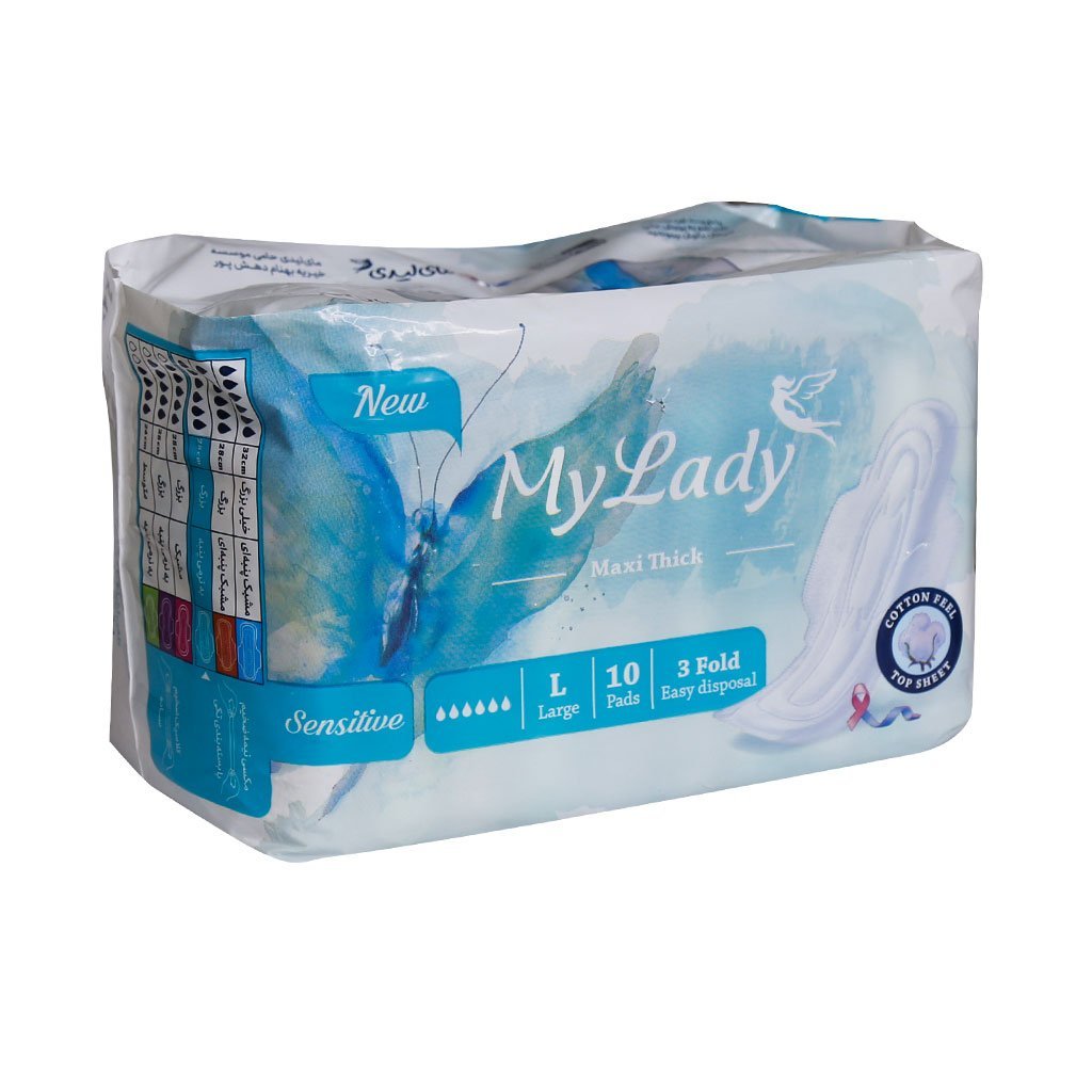 My lady Maxi Thick LinenWomen Pad Large 10 Pads نوار بهداشتی کتانی بزرگ مای لیدی نیمه ضخیم