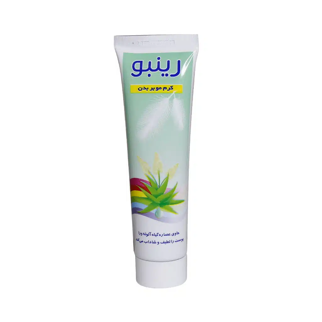 Rainbow-Depilatory-Cream-For-Body.jpg.webp کرم موبر بدن حاوی آلوئه ورا رینبو 100 میلی لیتر