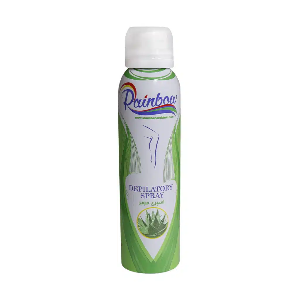 Rainbow-Depilatory-Spray-With-Aloevera.jpg.webp اسپری موبر رینبو حاوی آلوئه ورا 150 میلی لیتر