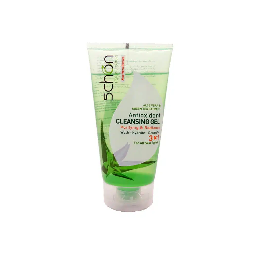 Schon-Face-Cleansing-Gel-With-Green-Tea-Aloevera-150-ml.jpg.webp ژل شستشوی صورت شون حاوی آلوئه ورا و چای سبز 150 میلی لیتر