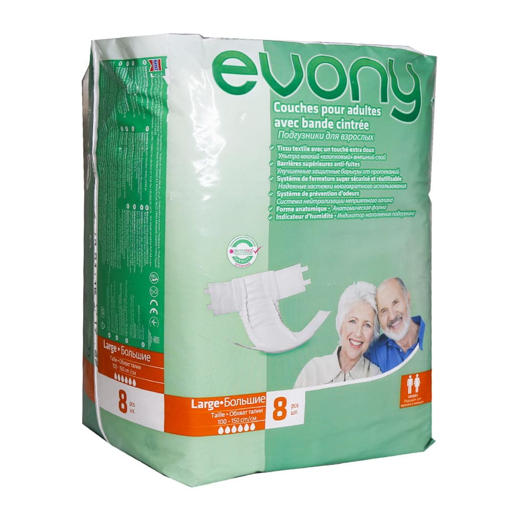Evony Large Adult Protective Diaper 8Pcs پوشینه بزرگسال چسبی سایز بزرگ ایونی