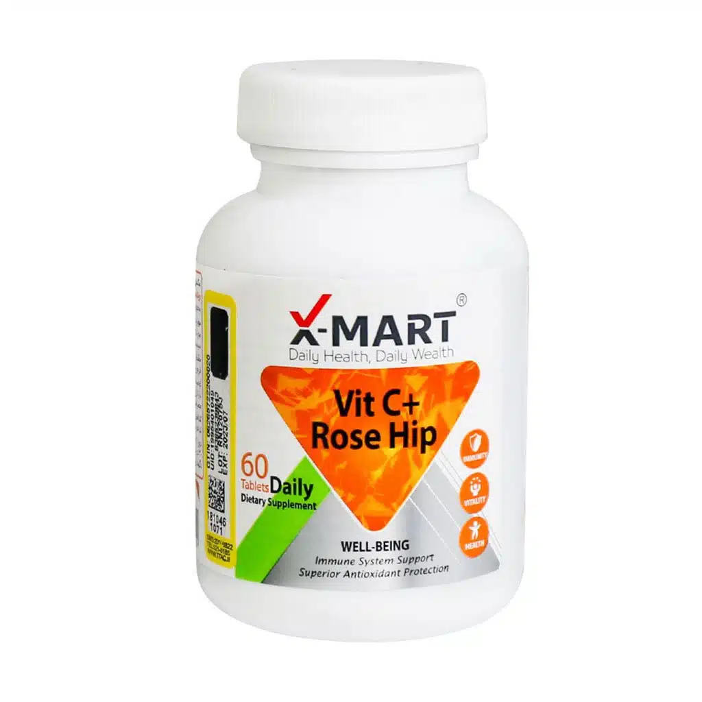X-Mart-Vit-C-Plus-Rose-Hip-60-Tablets.jpg.webp قرص ویتامین C پلاس رز هیپ ایکس مارت 60 عدد