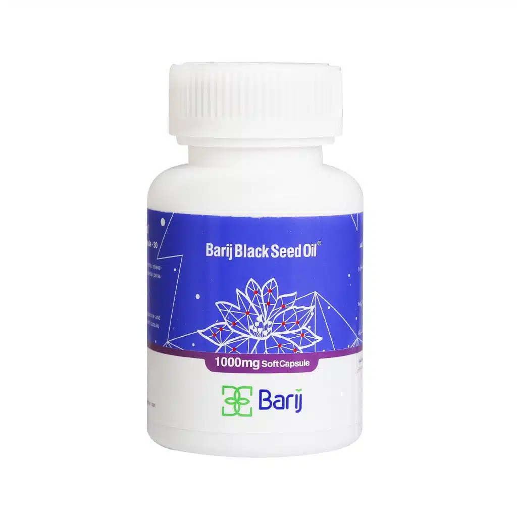 Barij-Essence-Black-Seed-Oil-1000-Mg-30-Caps.jpg.webp کپسول نرم روغن سیاه دانه 1000 میلی گرم باریج اسانس 30 عدد
