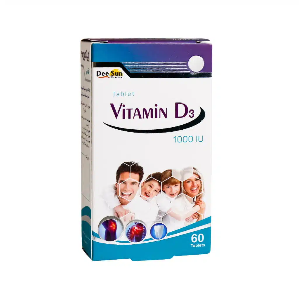 Dee-Sun-Pharma-Vitamin-D3-1000-60-Tablets.jpg.webp قرص ویتامین D3 1000 واحد دی سان فارما 60 عدد