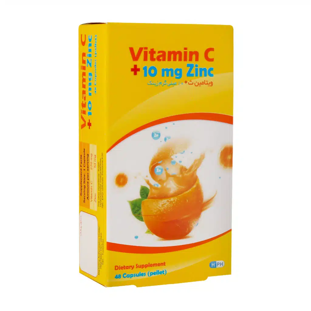 Hegmatan-Daru-Gharb-Vitamin-C-10-Mg-Zinc-1.jpg.webp کپسول ویتامین C و 10 میلی گرم زینک هگمتان دارو غرب 48 عدد