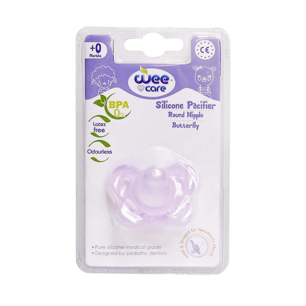 Wee Care Silicone Pacifier Round Nipple Butterfly +0 Months پستانک تمام سیلیکونی وی کر کد P134