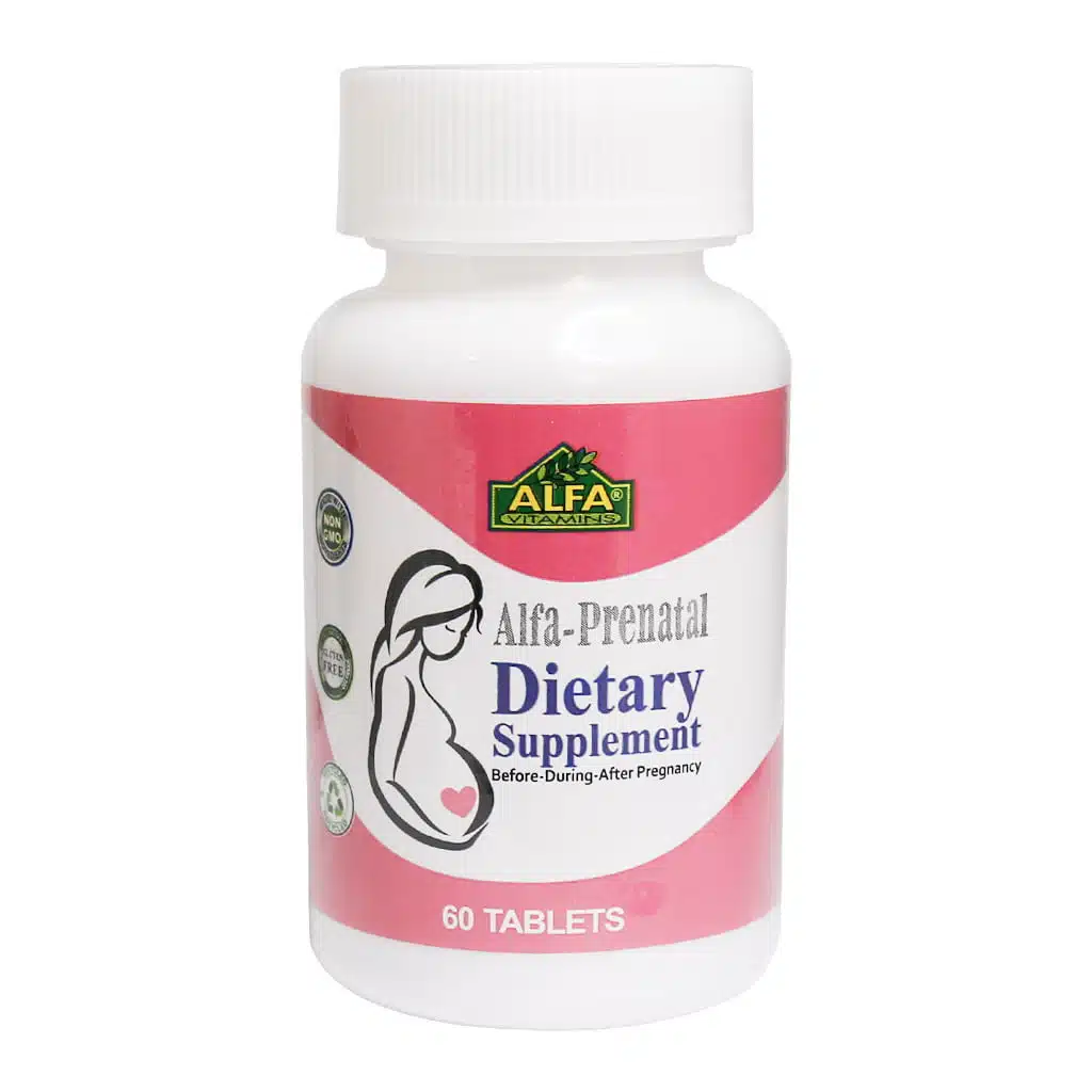 Alfa-Vitamins-Alfa-Prenatal-Dietary-Supplement-60-Tabs.jpg.webp قرص مولتی ویتامین پریناتال آلفا ویتامینز مخصوص بارداری و شیردهی 60 عدد