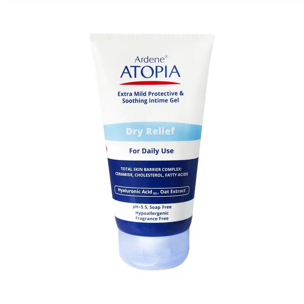 Ardene-Atopia-Extra-Mild-Protective-and-Soothing-Intime-Gel-150-..jpg.webp ژل شستشوی بسیار ملایم ناحیه ژنیتال آتوپیا آردن 150 گرم