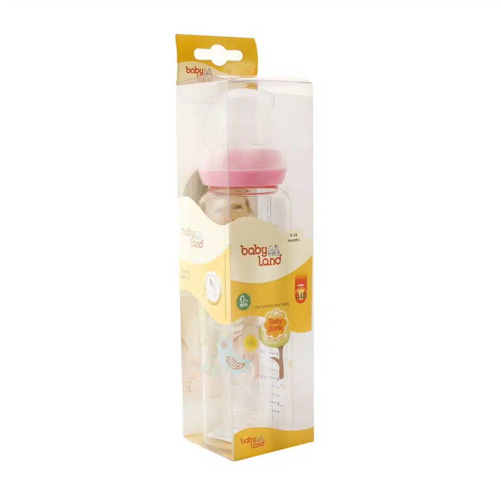 Baby-Land-Bottle-Pyrex-Code-440-For-6-18-Months-240-Ml-1.jpg.webp شیشه شیر پیرکس بیبی لند کد 440 مناسب نوزادان 6 تا 18 ماهگی 240 میلی لیتر