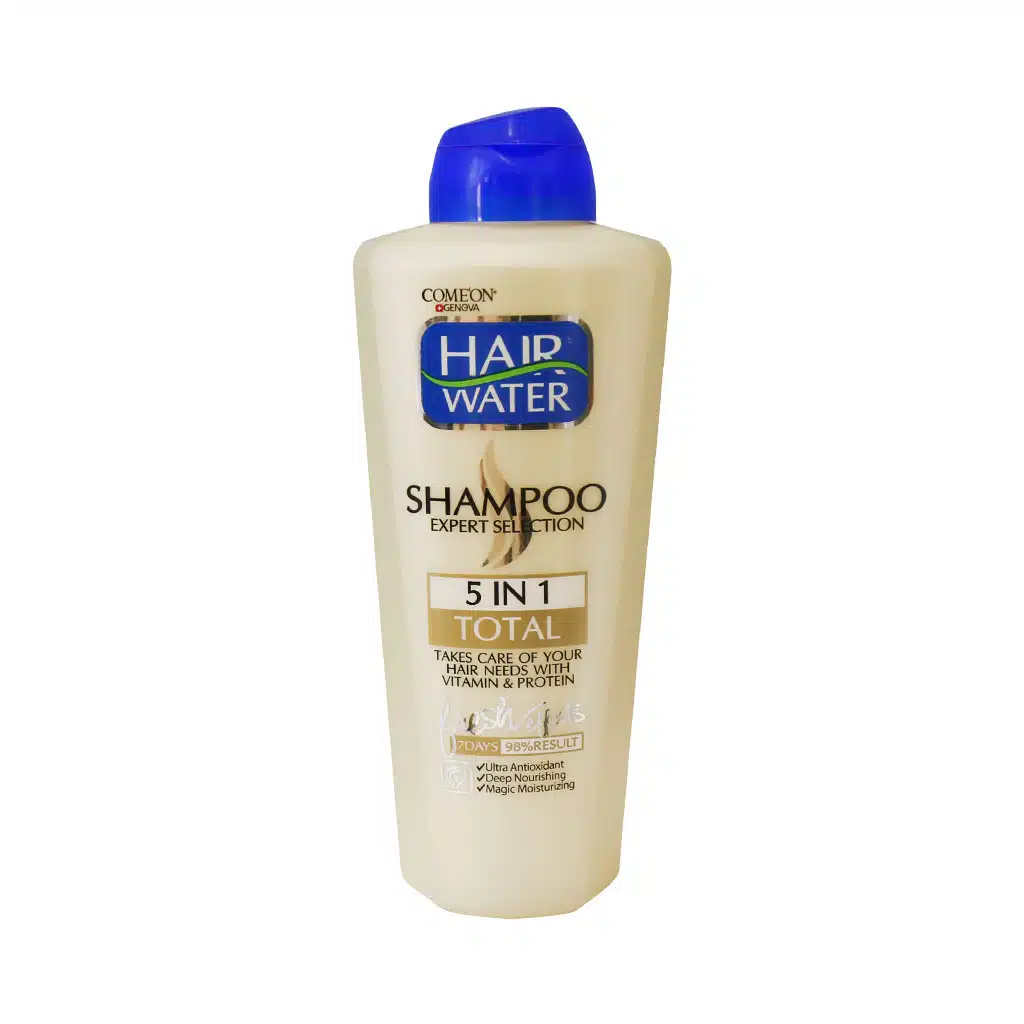 Comeon-5-In-1-Total-Shampoo-400-ml.jpg.webp شامپو هیر واتر بدون سولفات مغذی کامل 5 در 1 کامان 400 میلی لیتر